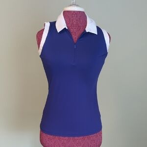 NWT Tommy Bahama Golf Blue and White Sleeveless Half Zip Polo, US XS